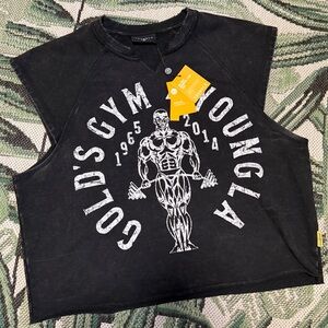 YoungLA Golds Gym Vintage Cut Offs Black Graphic Muscle Tank Size XL